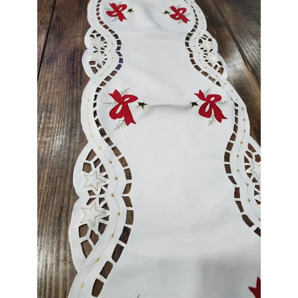 Elegant Christmas Embroidered Table Runner 13 x 70 Inch Cutwork